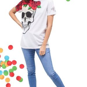 Funny White Skull T-Shirt for women relaxed fit